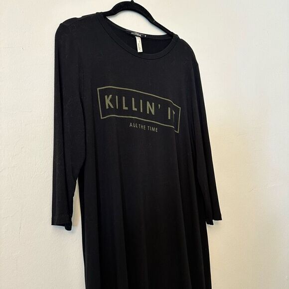 Final Touch Killin' It Print Rayon Modal 3/4 Sleeve Black Shift Dress Size Large - Picture 3 of 6